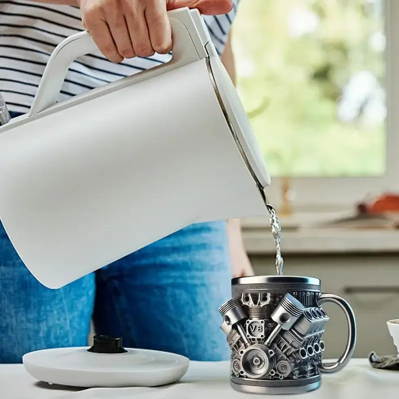 Stainless Steel V6/V8 Engine Design Beer Mug