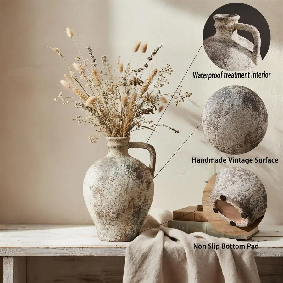Ceramic Vase,8.25 inch Terracotta Vase with Handle,Clay Pot