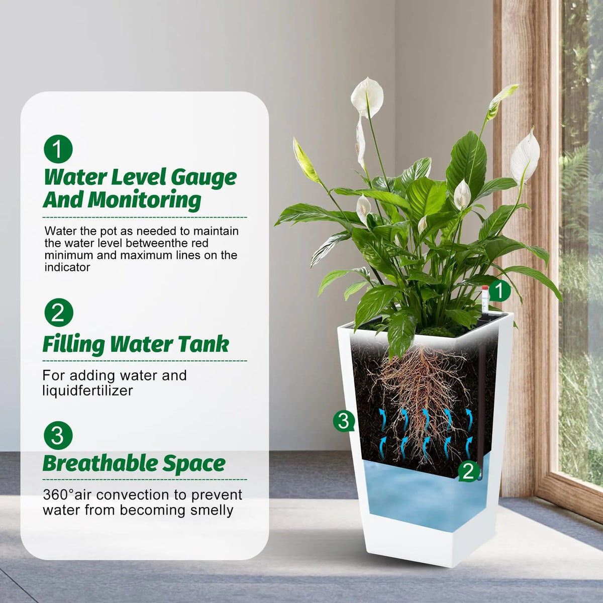 15.7"/22.5" Tall Planters Set Of 2, Self Watering With Drainage