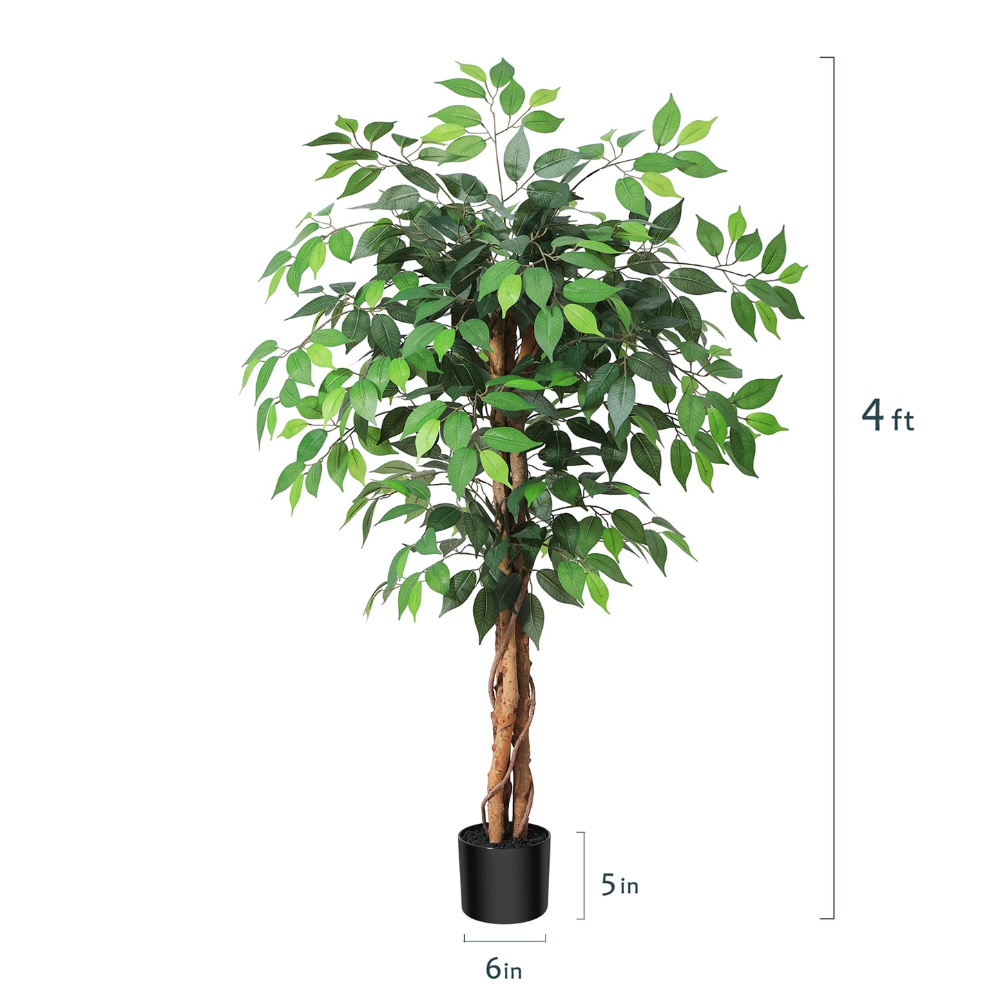 Artificial Ficus Trees with Natural Curved Trunks,  Silk Fake Ficus Tree in Plastic Nursery Pot for Office Home Decor