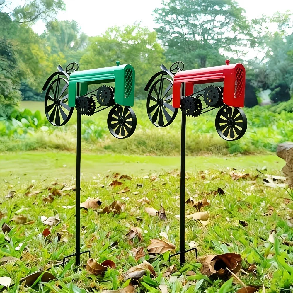 Tractor Windmill with Stake, Wind Catcher, Metal  Tractor Wind Spinner