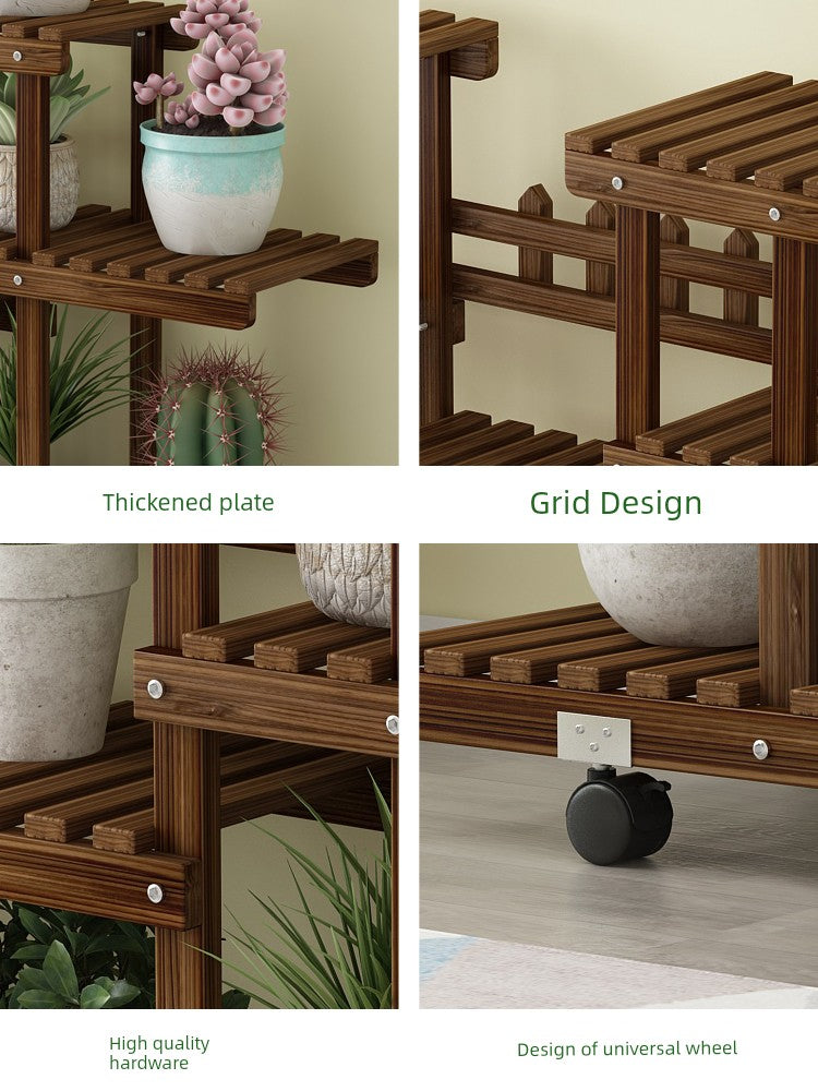 Solid Wood Flower Rack Storage Rack Balcony