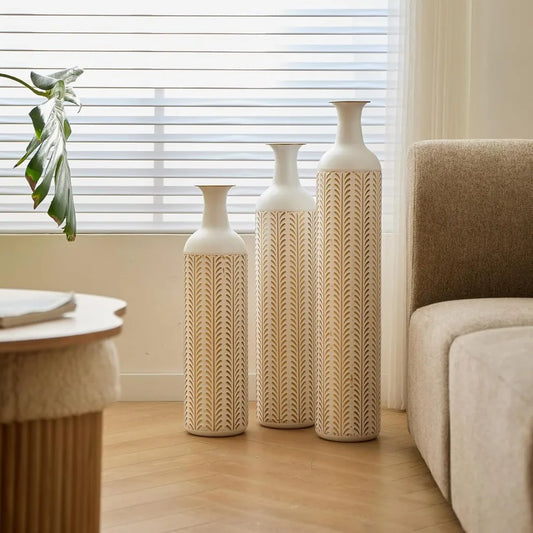 Set of 3 Metal Tall Vases, Large Gold Decorative Vases for Dried Flowers, Modern Living Room Home Decor