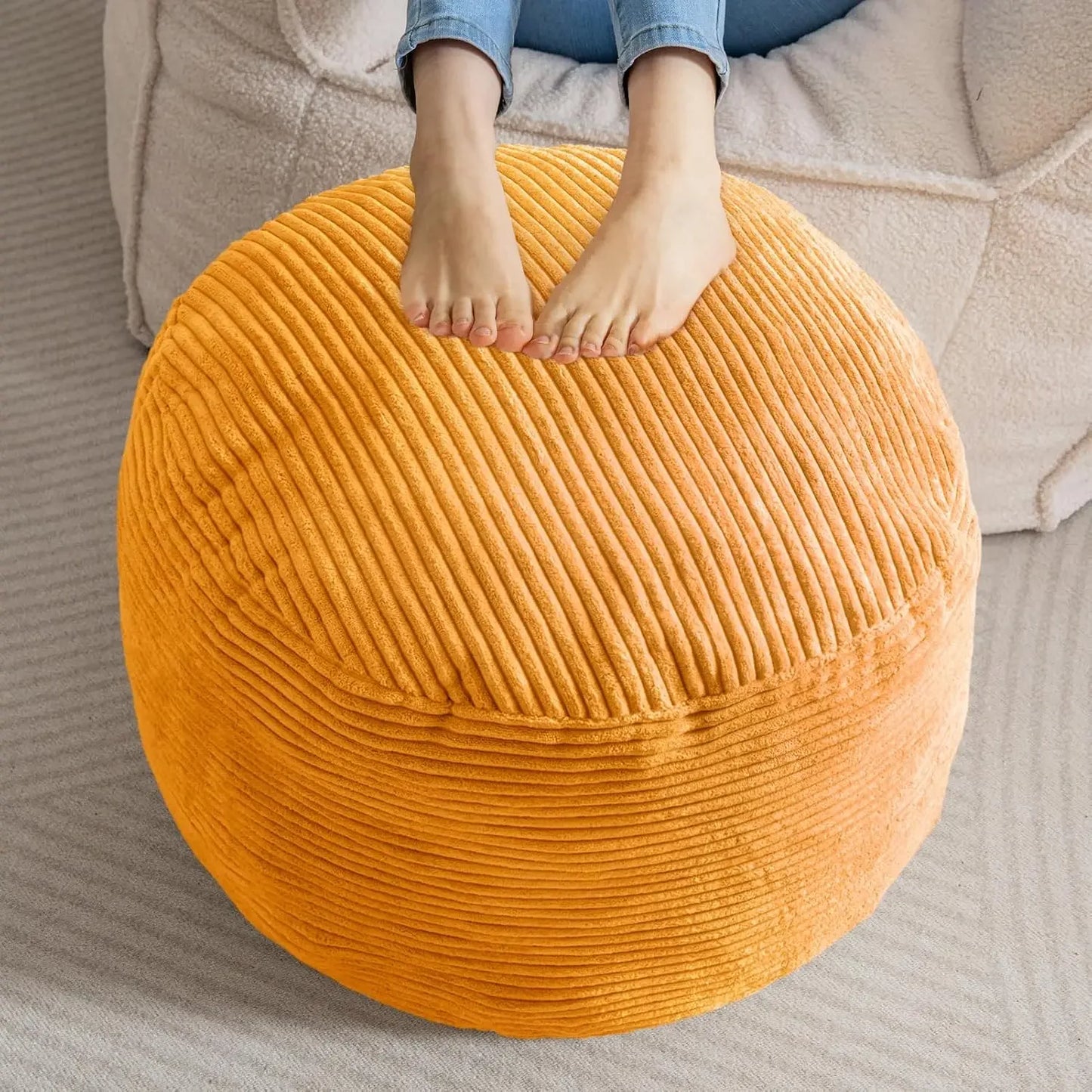 Round Stuffed Pouf , Corduroy Foam Chunk Filling