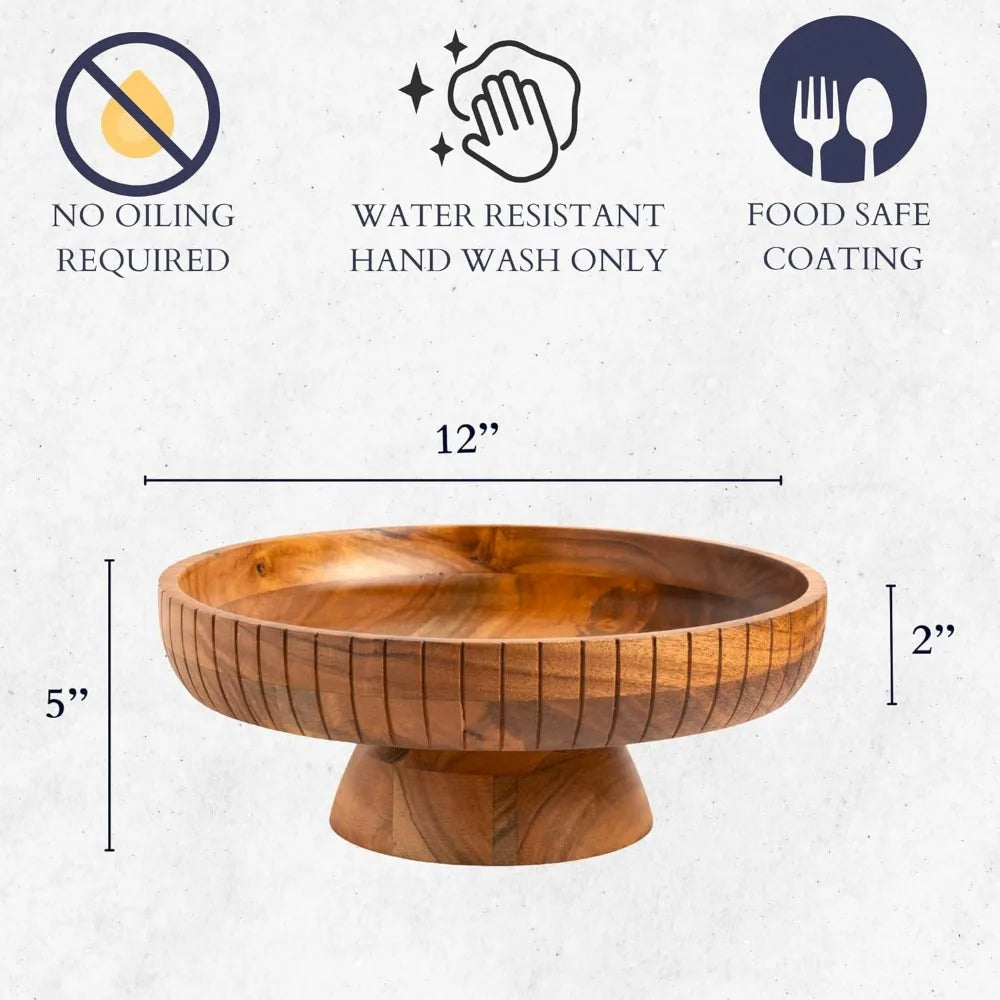 12" Wooden Pedestal Fruit Bowl