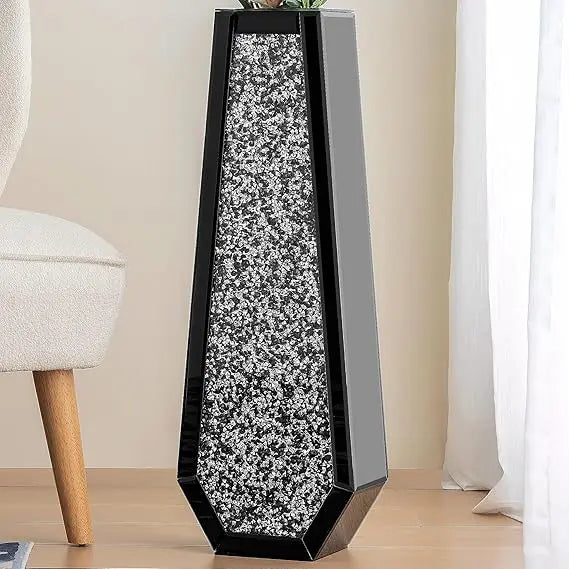Elegant 30-inch Tall Black Crystal Glass Floor Vase