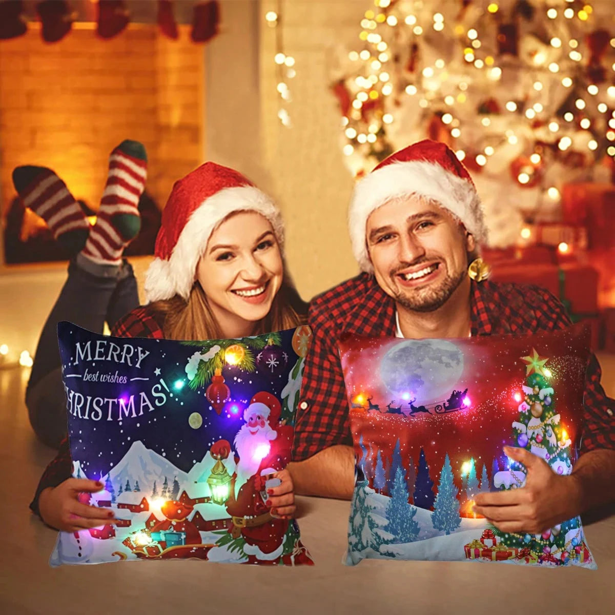 Multi-Color Led Light-Up Pillow, Christmas Decoration Super Soft Plush Pillow