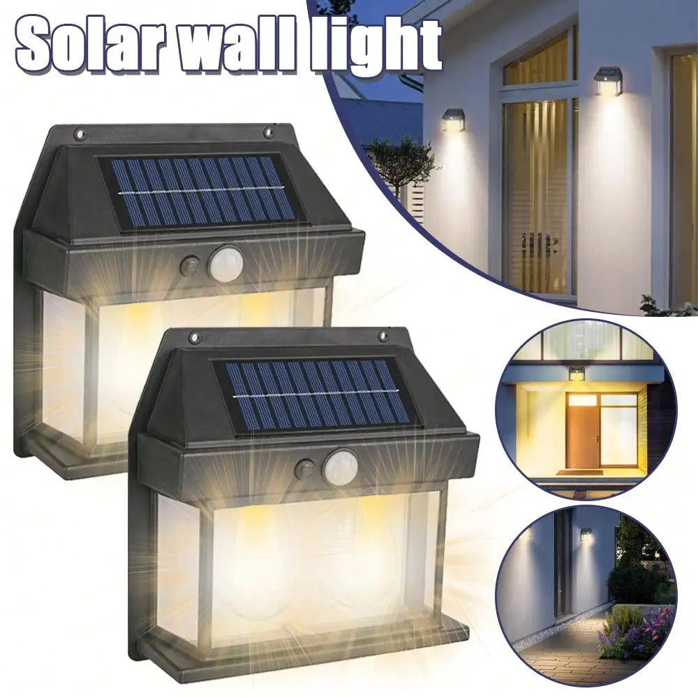 2PCS Solar Wall Sconce Lights: Dusk-to-Dawn Motion Sensor