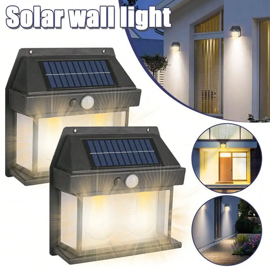 2PCS Solar Wall Sconce Lights: Dusk-to-Dawn Motion Sensor