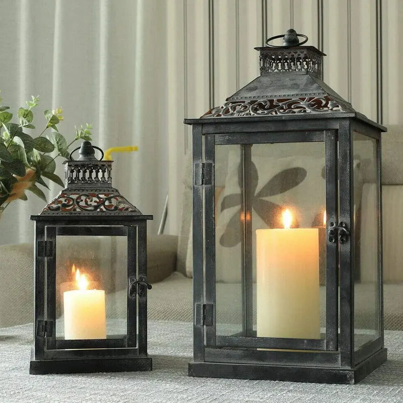 2Pcs Vintage Candle Holder, Metal Candle Hanging Lantern