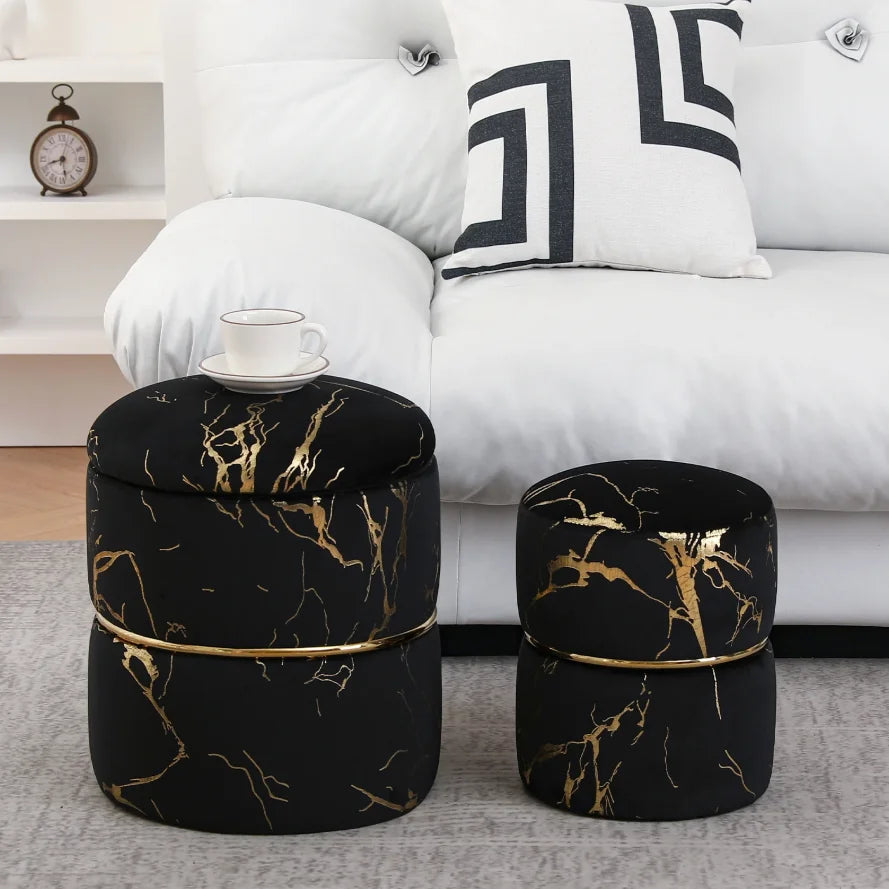 Pack Of 2 Black Round Bronzing Storage Ottoman