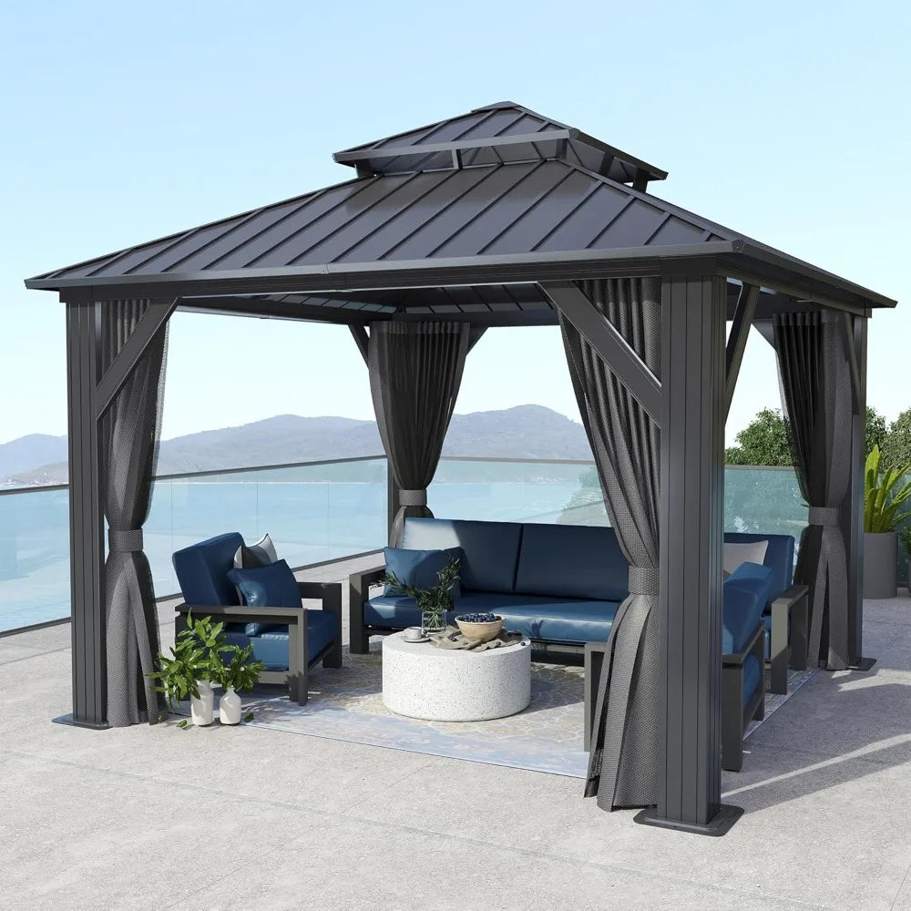 Outdoor Hardtop Gazebo with Double Roof