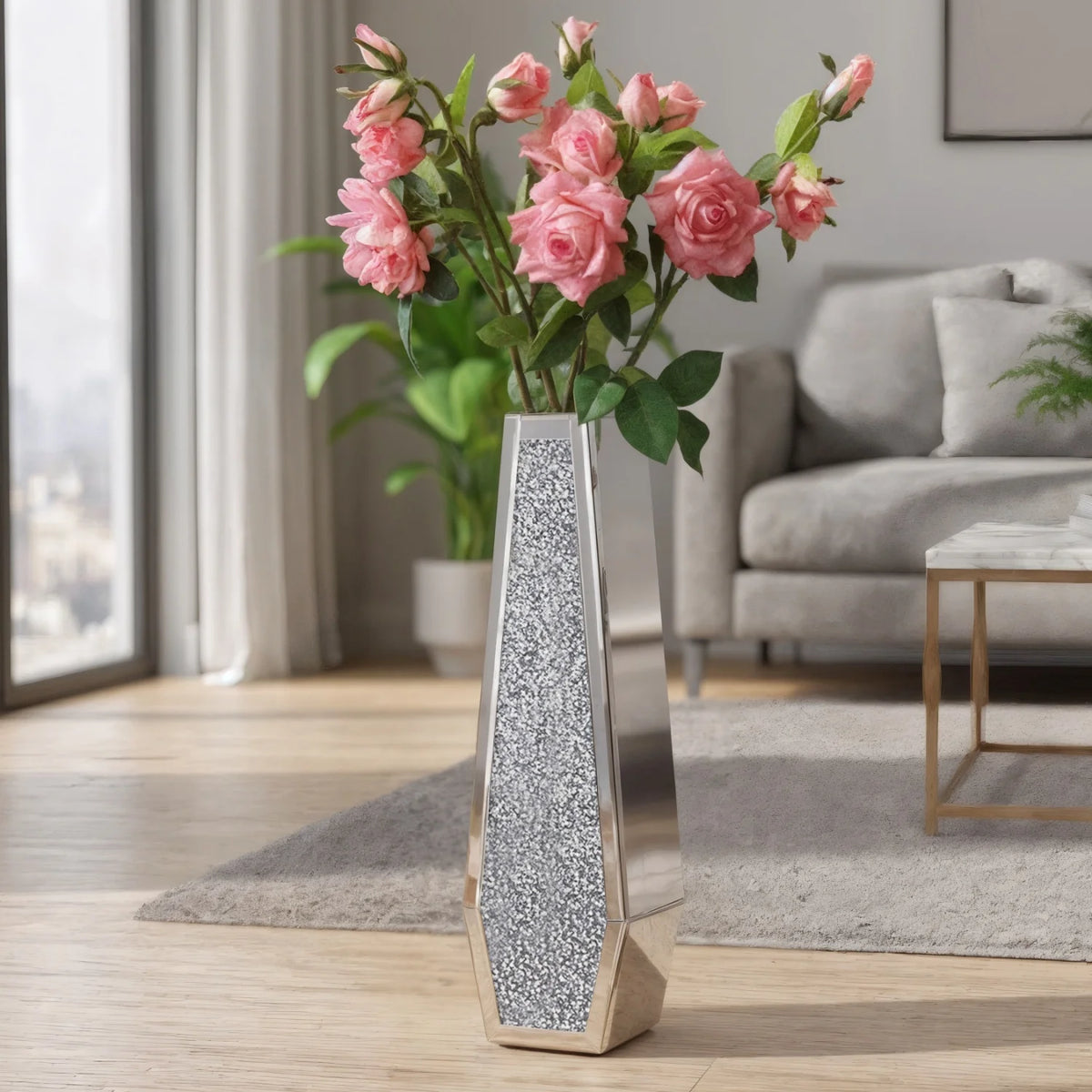 Various Styles Floor Crushed Diamond Mirrored Vase Large Tall Vases