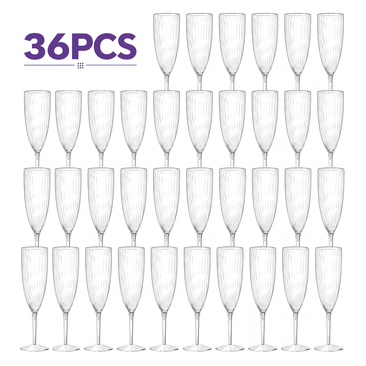 36 PCS Plastic Champagne Flutes, 6 oz Clear Disposable Wine Glasses