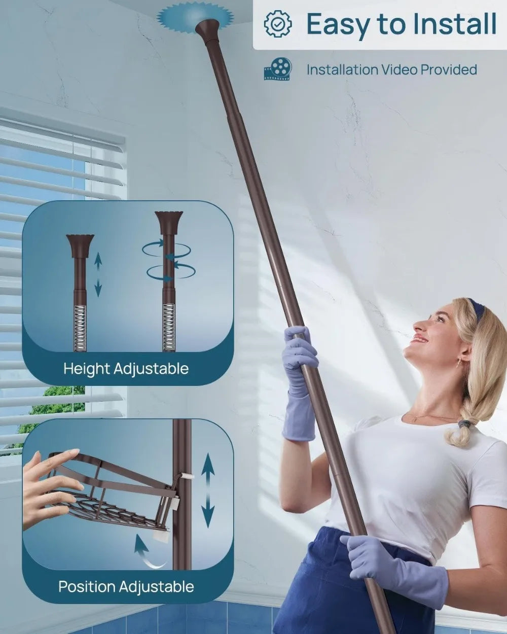 Adjustable Tension Pole Shower Caddy Organizer with 4 Baskets,