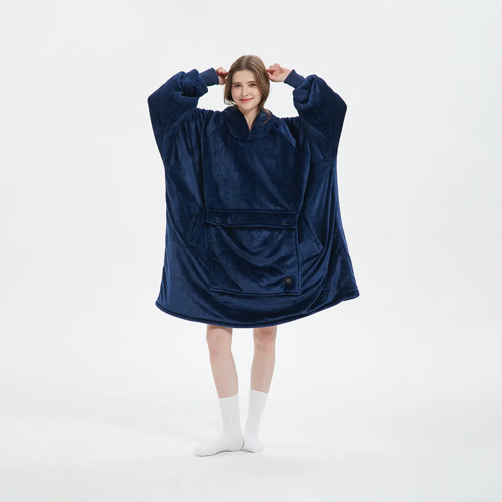 Blanket Hoodie Sleeves Pocket Sherpa Fleece Thick Plush Heating