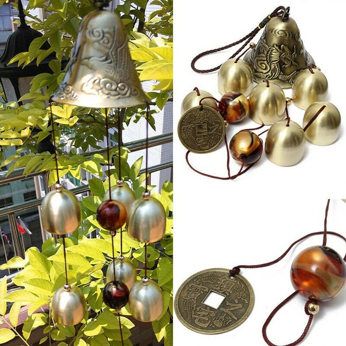 6 Copper Bells Wind Chimes -Metal Hanging Ornament