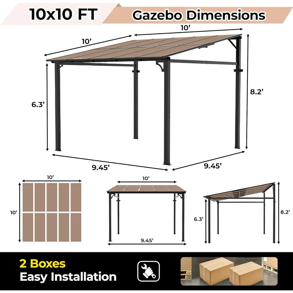 Large Patio Gazebo with Metal Frame and Hard Top,