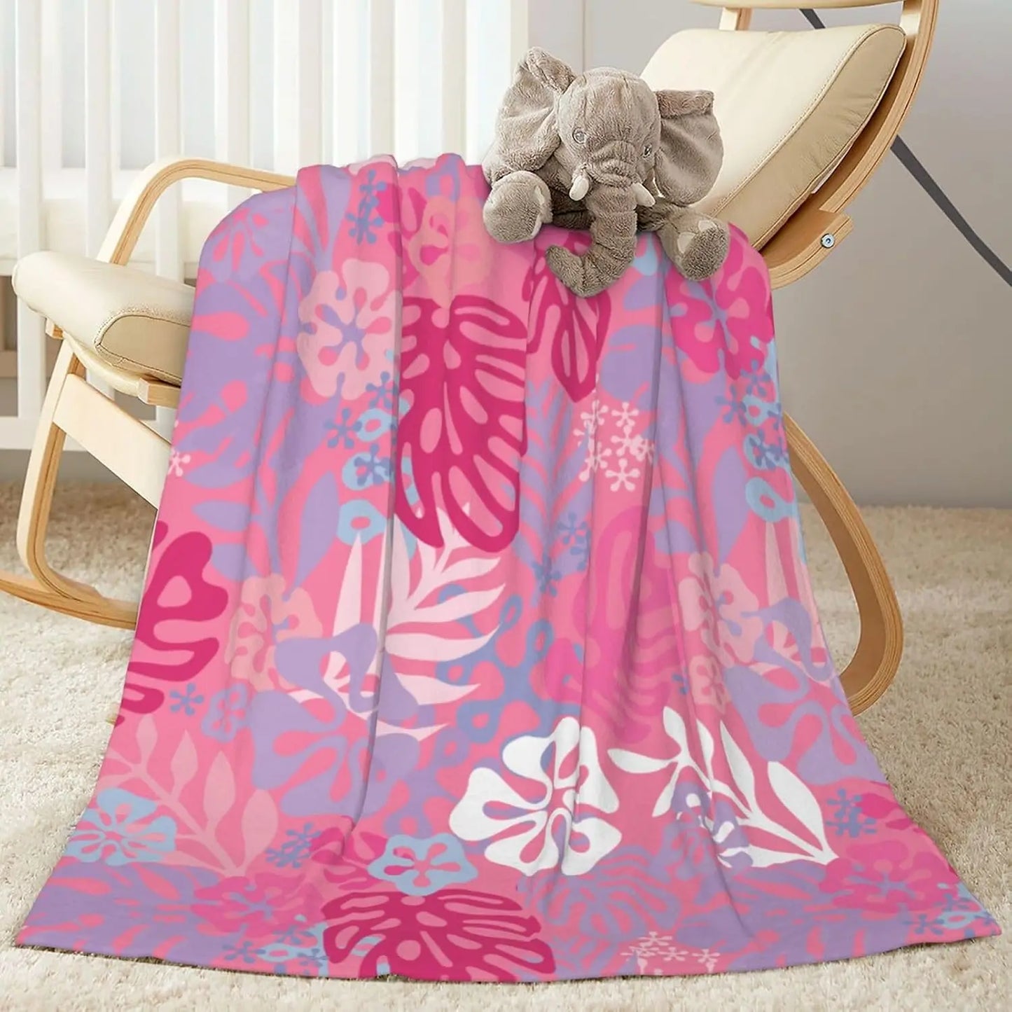 Pink Throw Blankets All Season Ultra Soft Warm Tropical Aloha Pattern Fleece Blanket