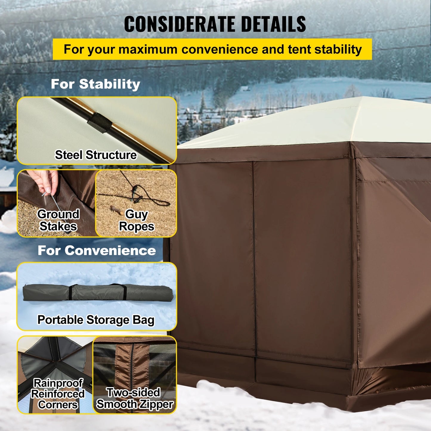 Pop-up Camping Gazebo 6 Sided 12' x 12' / 10' x 10'