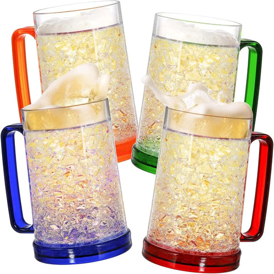 Freezer Beer Mugs, 4 Pack Double Wall Gel Frosty Freezer Ice Mugs