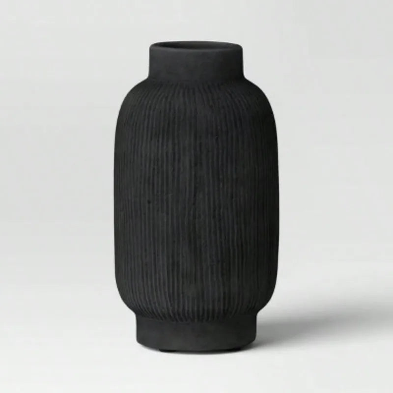 Tall Black Ceramic Vase - Waterproof  Spot Clean, 12.5" Tall