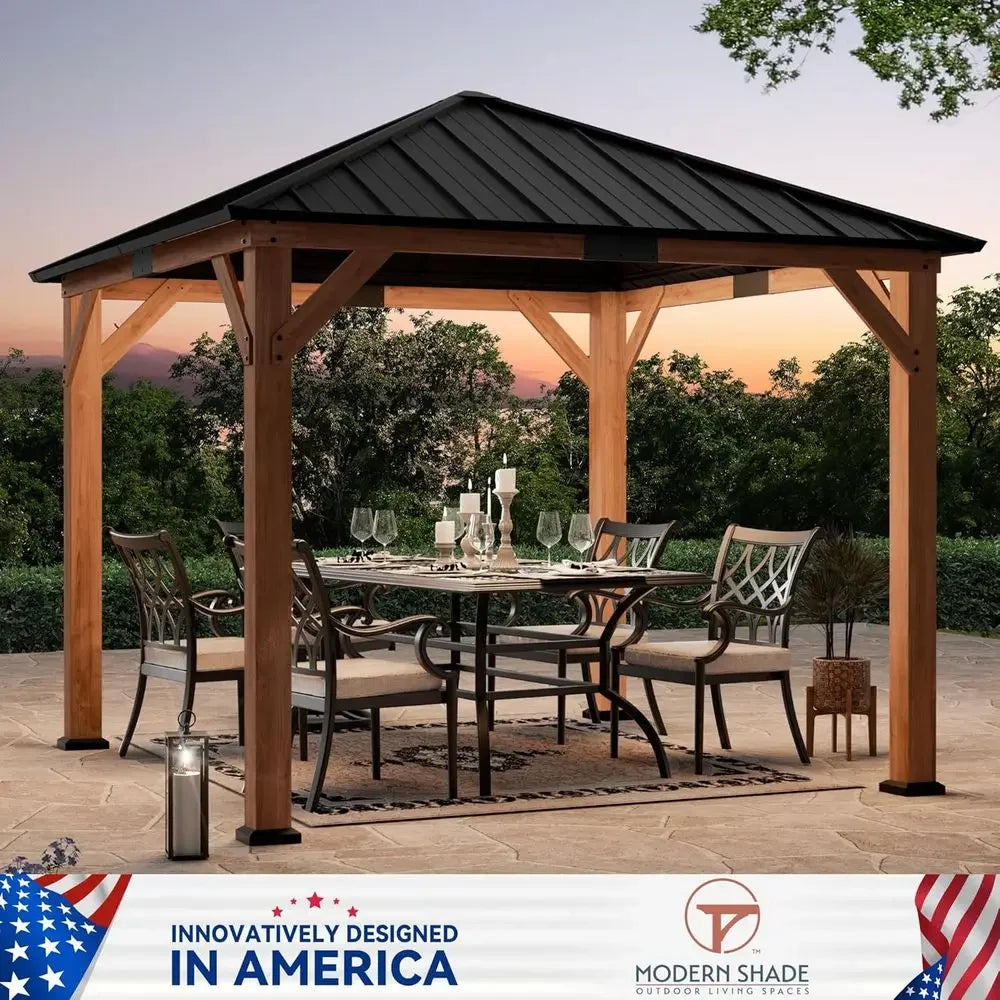 ern Shade Tranquil Grove Wood Gazebo 10' x 10', Hardtop Gazebo Permanent with Galvanized Steel Roo, CeOutdoor Gazebo with Sturdy