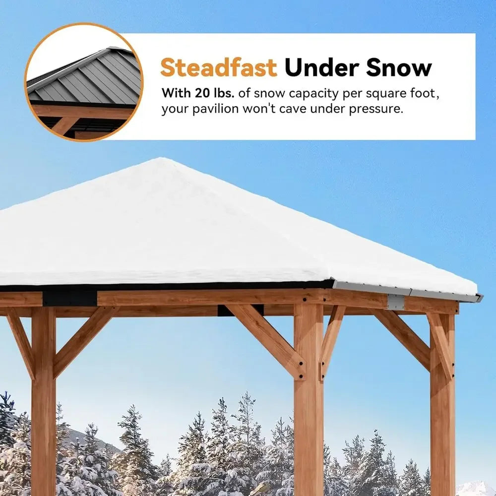 ern Shade Tranquil Grove Wood Gazebo 10' x 10', Hardtop Gazebo Permanent with Galvanized Steel Roo, CeOutdoor Gazebo with Sturdy