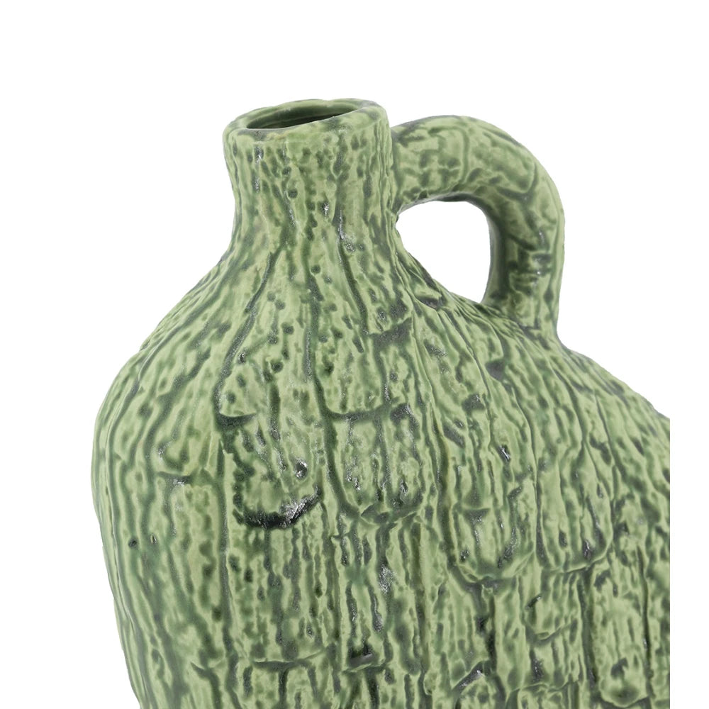 8.5x3.9x13.8" Asymmetrical Green Ceramic Vase with Handle