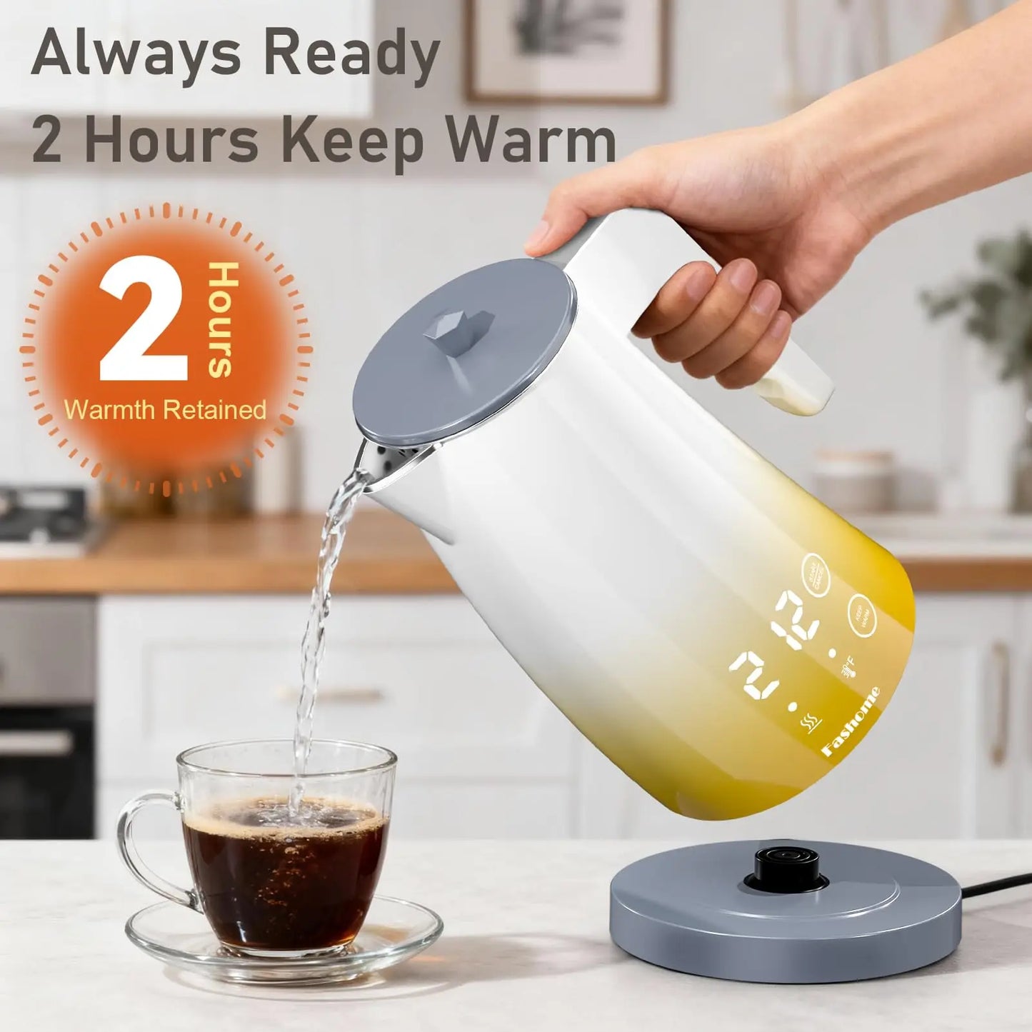 1.25L Electric Kettle Digital LED  2Hour Keep Warm  Fast Boiling