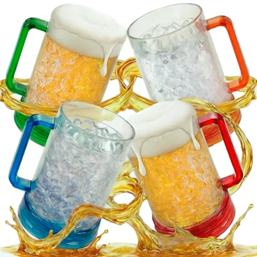 Beer Mugs for Freezer Set of 4 , 16oz Double Walled Glasses,