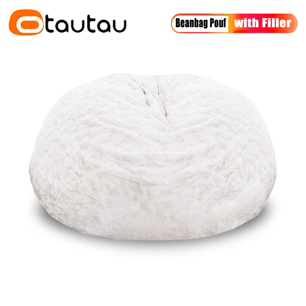 Faux Bunny Fur Bean Bag Pouf with Filling