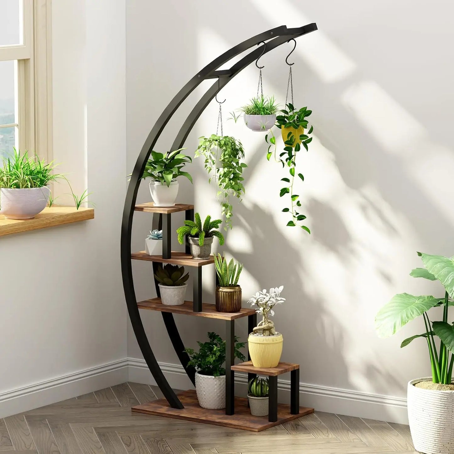 2pcs 5-Tier Metal Plant Stand  Half Moon Shape
