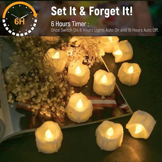 Flameless Flickering LED Tea Lights with Timer