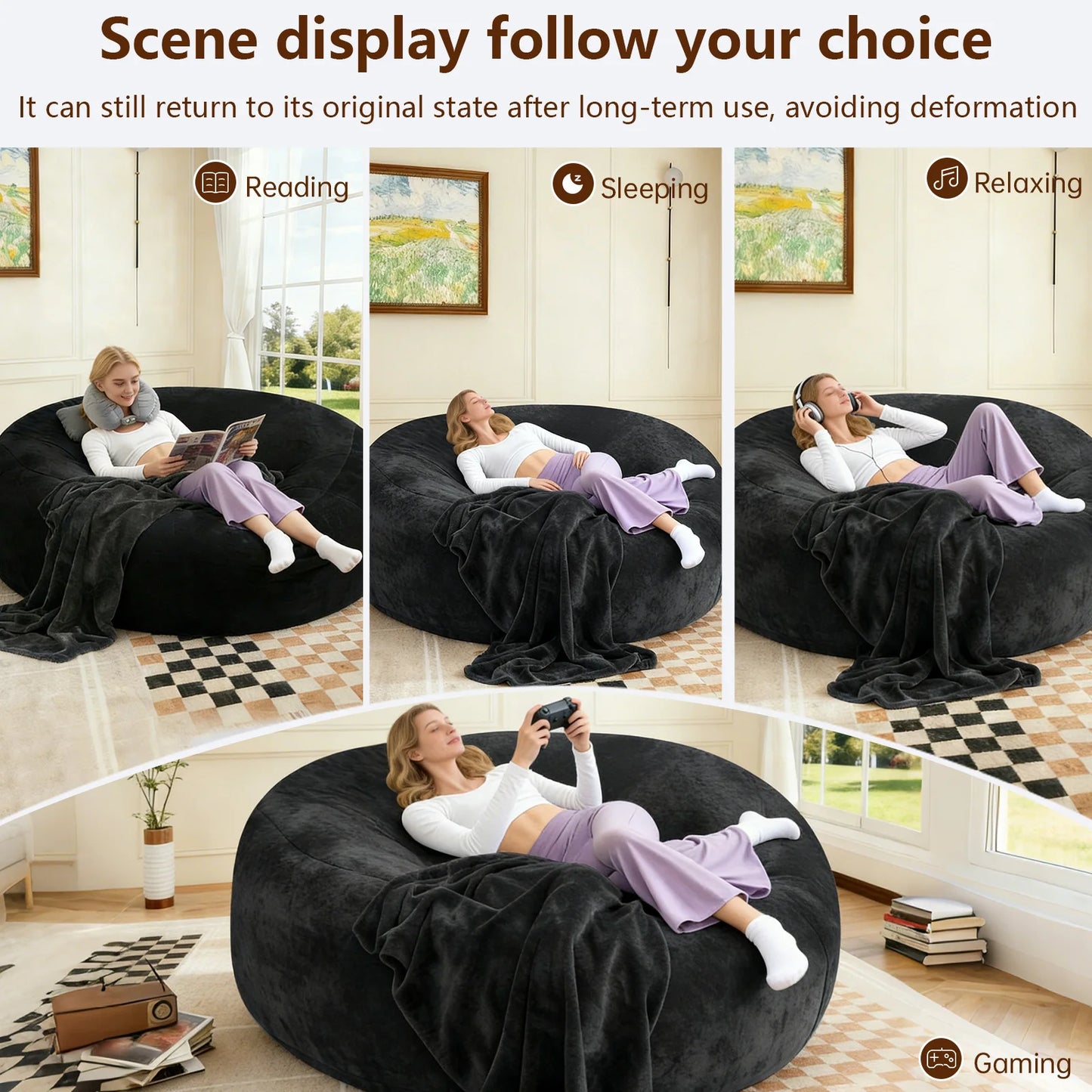 100CM×100CM×60CM, adult beanbag chair  memory foam chair, washable cover