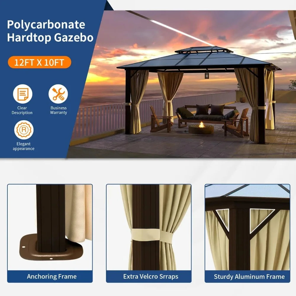 Hardtop Gazebo,10FTx12FT  Aluminum Frame  with Curtains