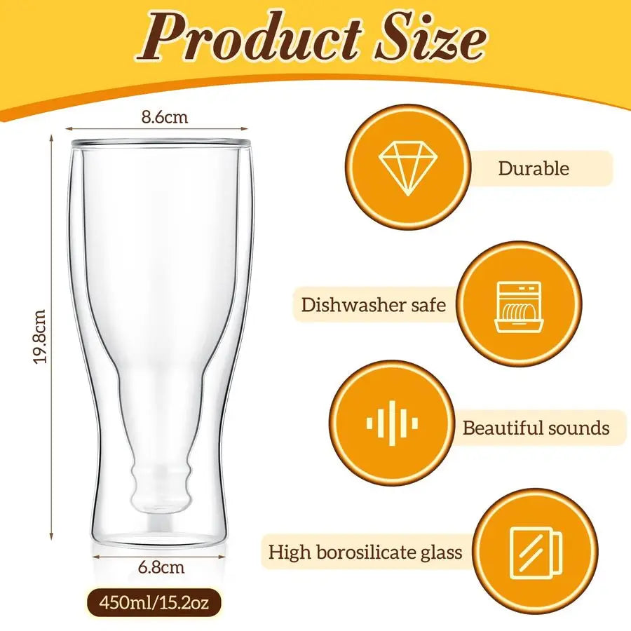 6 Pcs 15.5 oz Double Wall Insulated Beer Glass Clear Pub Mug