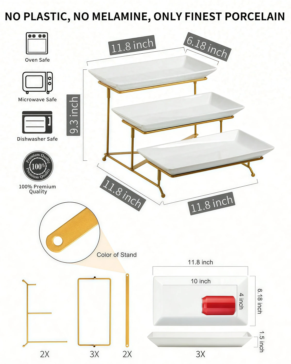 Elegant 3 Tier Porcelain with Gold Stand,  Serving Trays