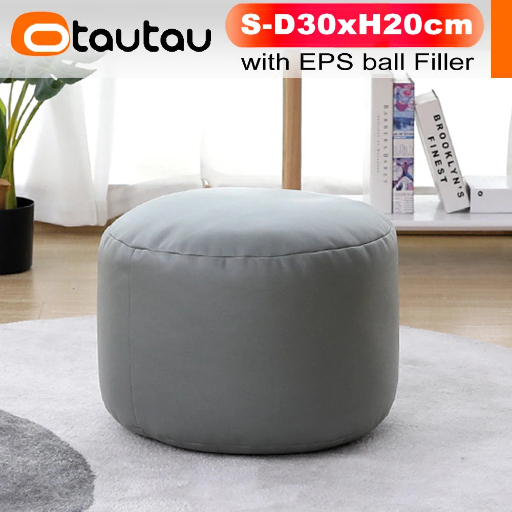 Small Round Faux Leather Ottoman Stool Beanbag Pouf