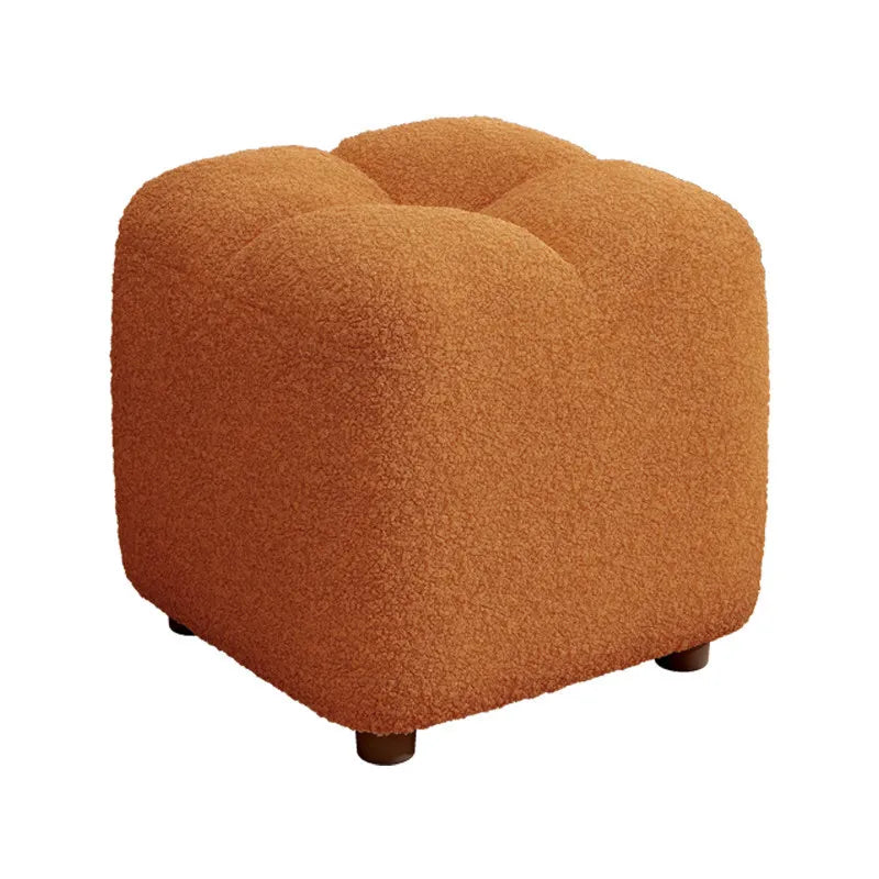 Lambs Wool Small Pouf Stool - Plush Sitting Cushion for Sofa