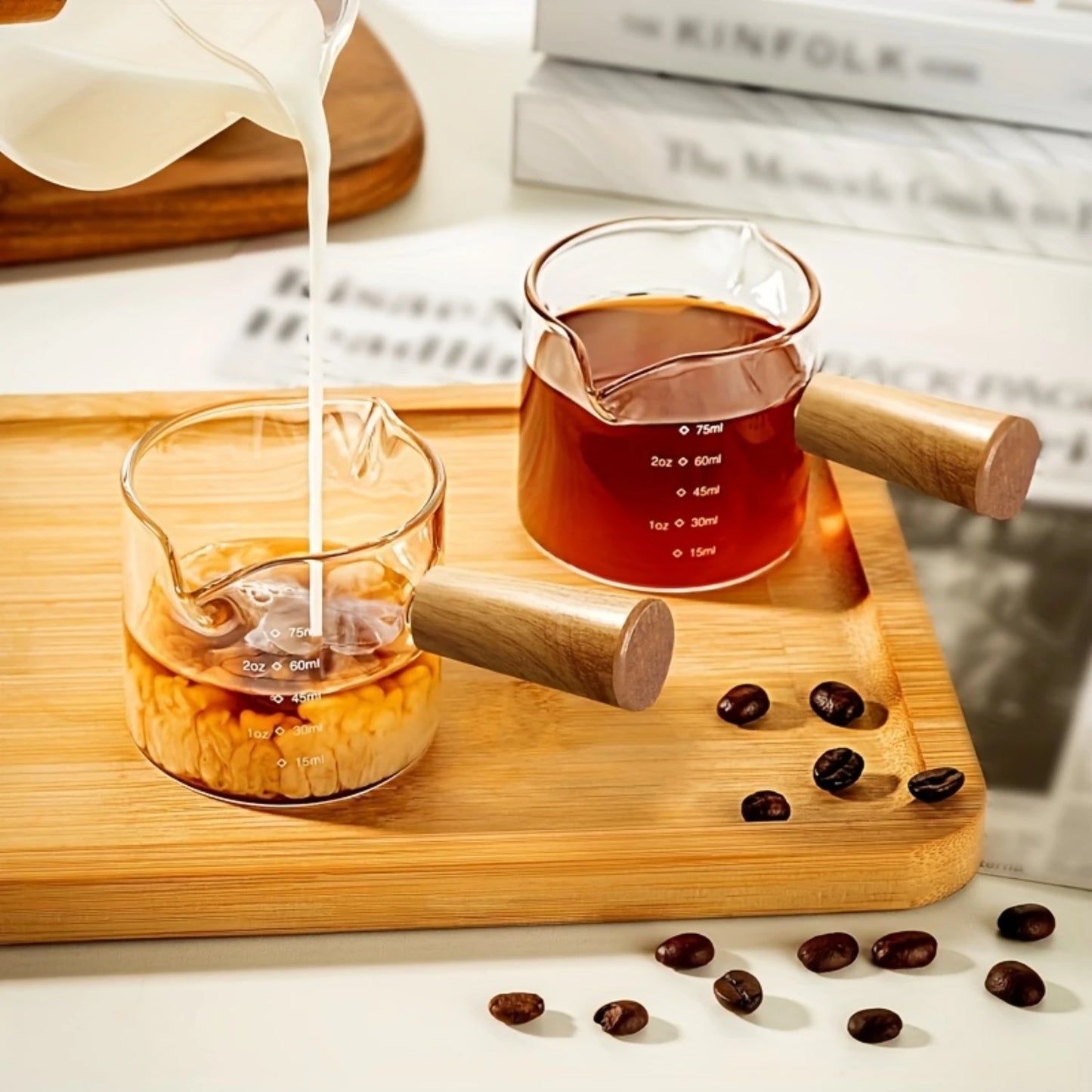 100ML Wooden Handle Milk Can, Cup for Espresso