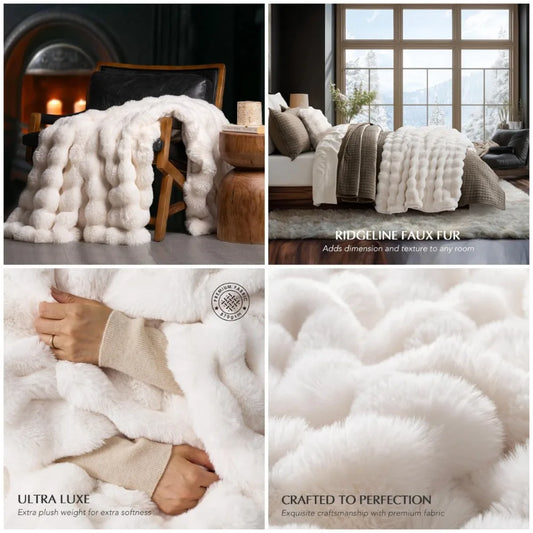 Ultra Soft Luxury Fluffy Faux Rabbit Fur -Thick Warm Bubble Throw