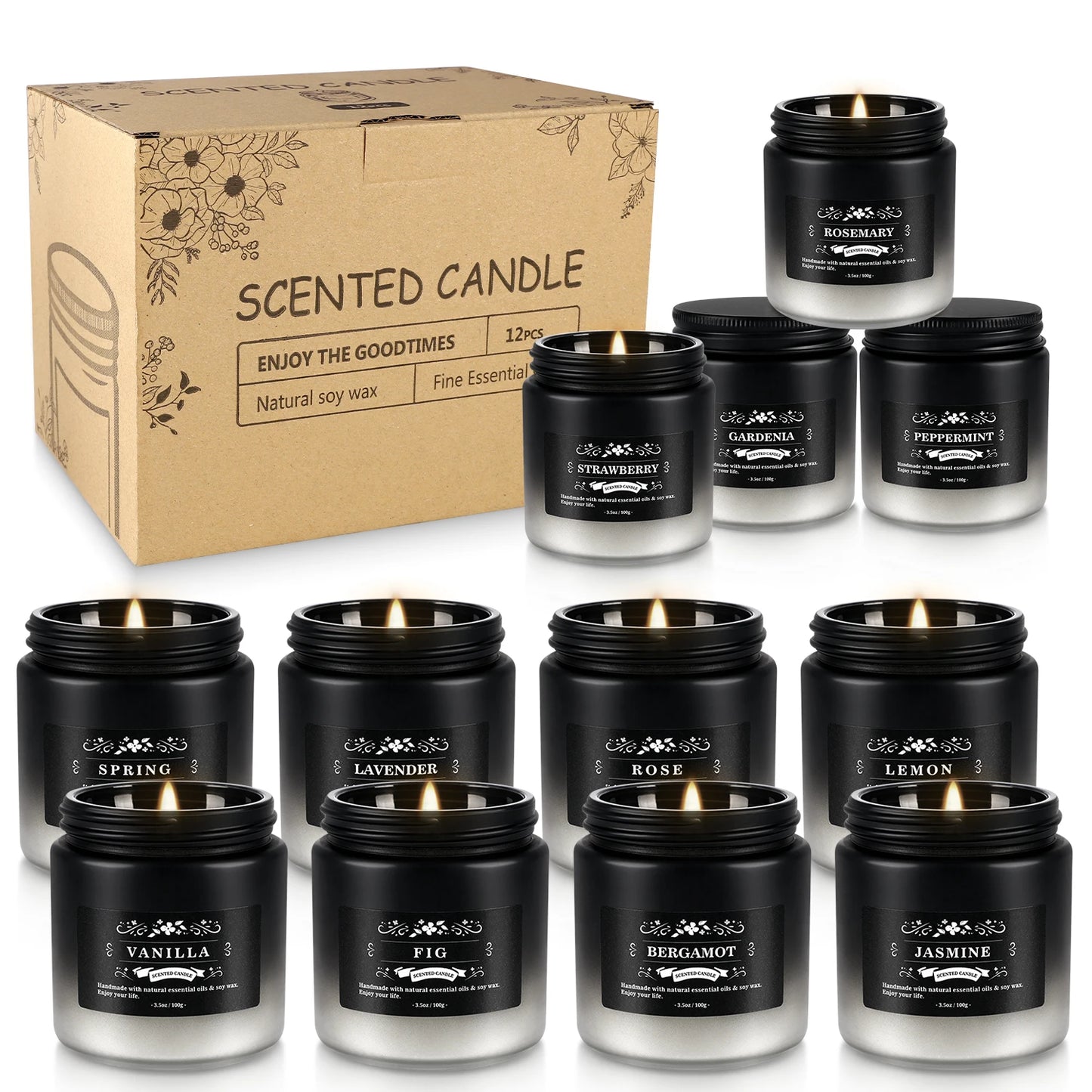 12 Pieces of Gradient Black and White Scented Candles,