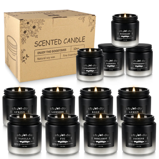 12 Pieces of Gradient Black and White Scented Candles,