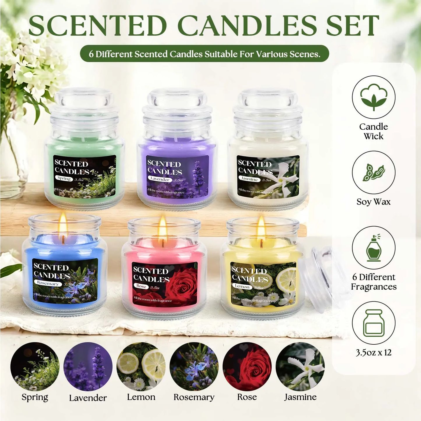 12 pieces of rotating bottle cap scented candles (small size), with 6 fragrance options
