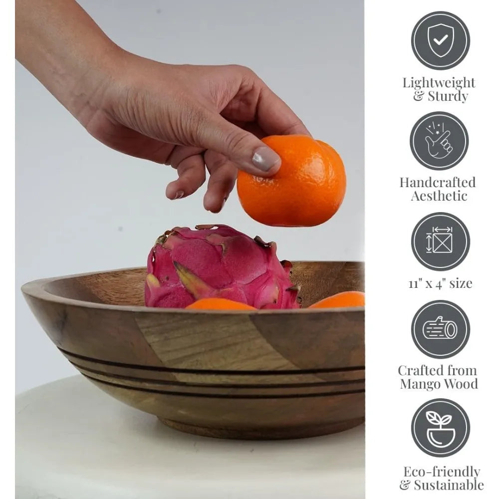 Large 11" Eco-Friendly Mango Wood Fruit Bowl