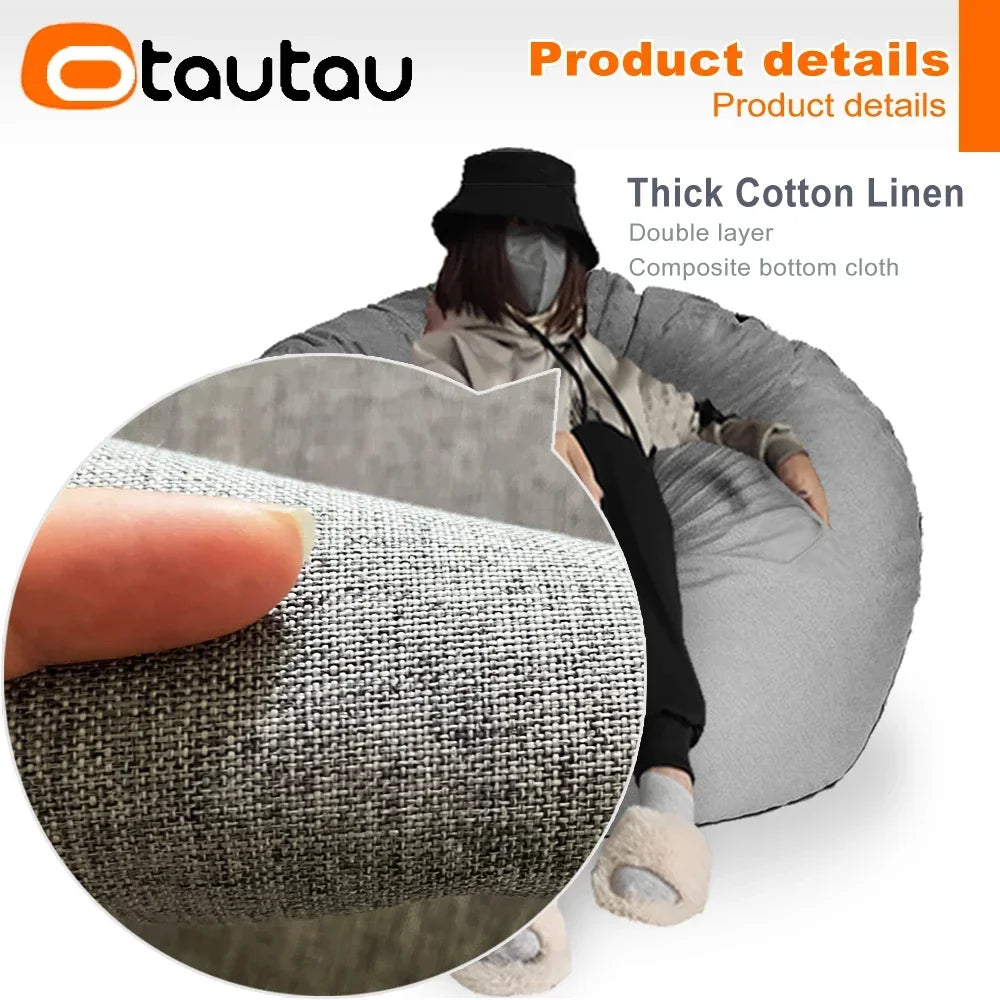 Filled 70cm Bean Bag Sofa with Filler Big Cotton Linen