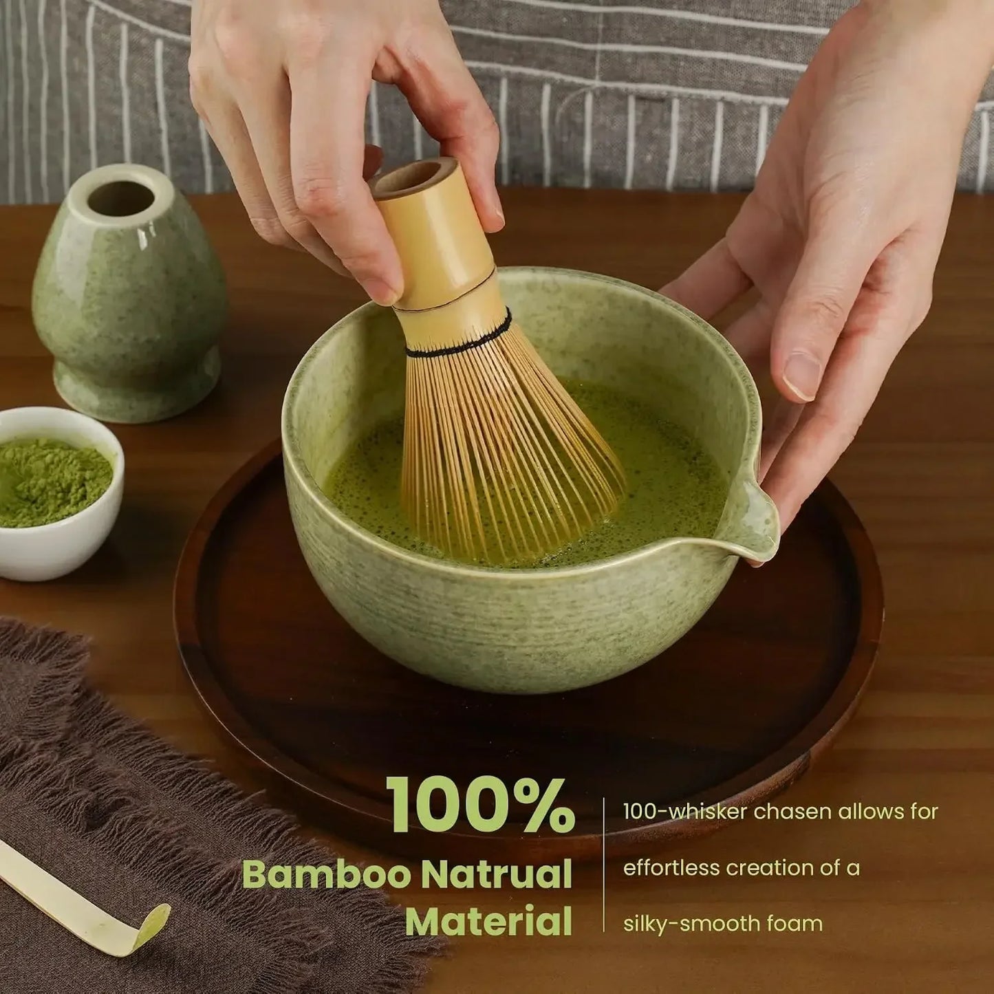 Whisk Set, Ceramic Bowl Matcha Kit 5 Pcs, Sifter, Bamboo Scoop & Holder