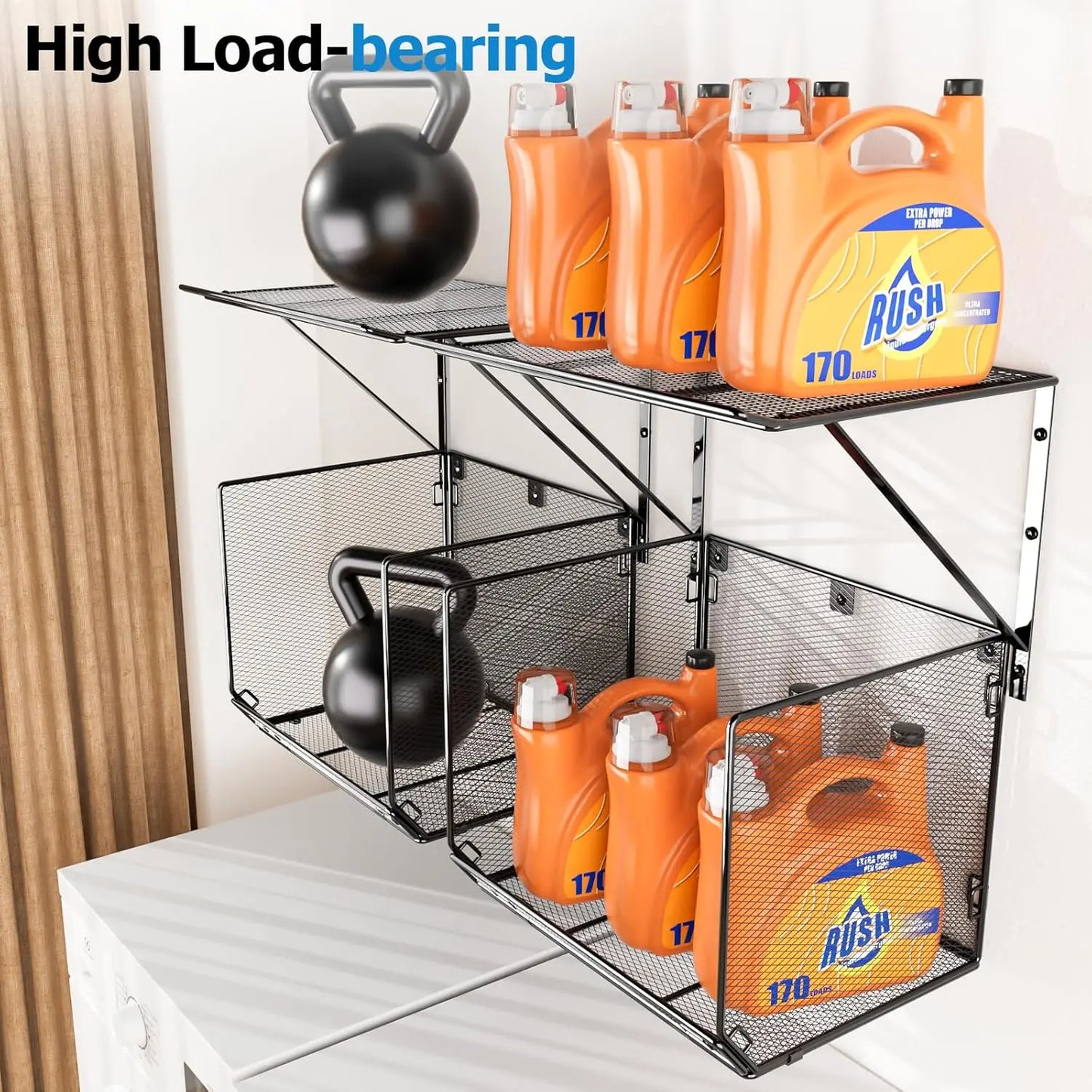 2-Pack Wall-Mounted Laundry Shelves with Mesh Baskets
