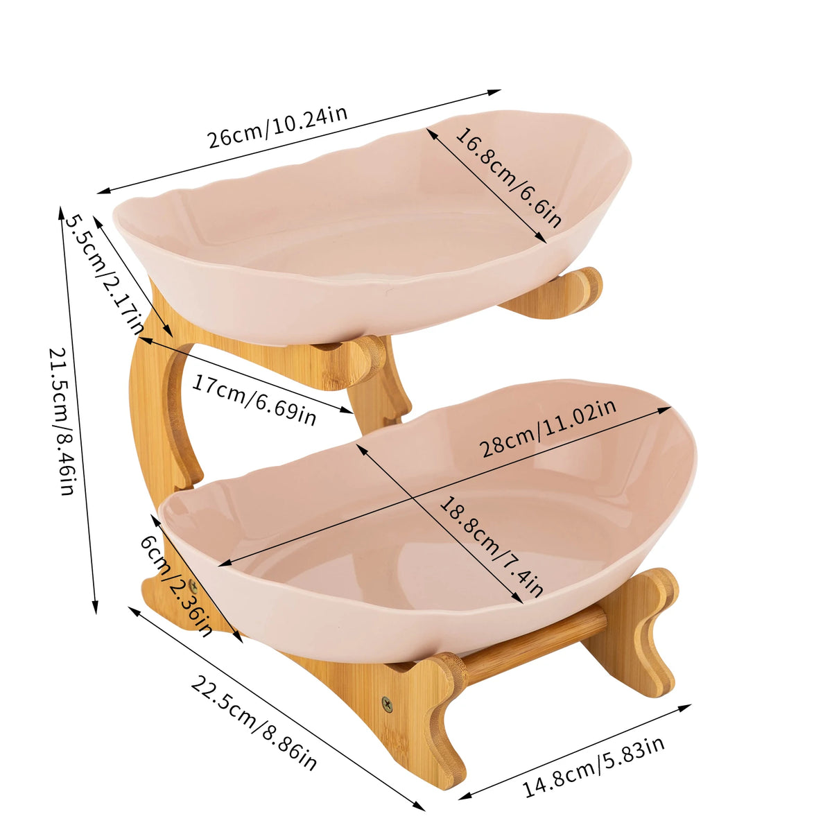 Tier Fruit Bowl Bamboo Frame with  Bowls, Stackable Fruit Basket Stand